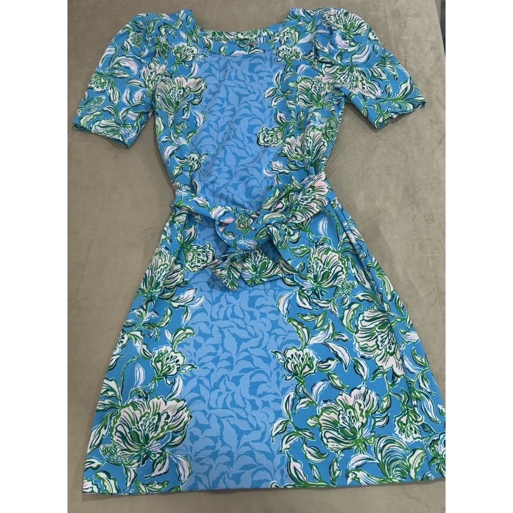 Lilly Pulitzer Harriet Elbow Sleeve Dress Blue Chick Magnet Size M Coastal NWOT